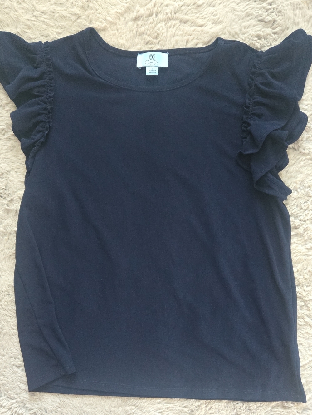 CeCe Navy Ruffle Sleeve Top